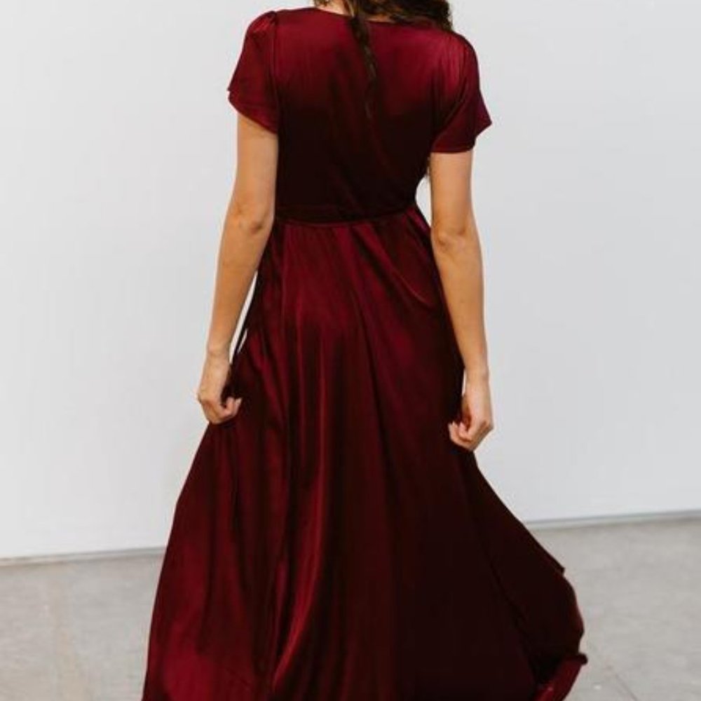 Red Satin Maxi Wrap-front Dress - Picture 3 of 8